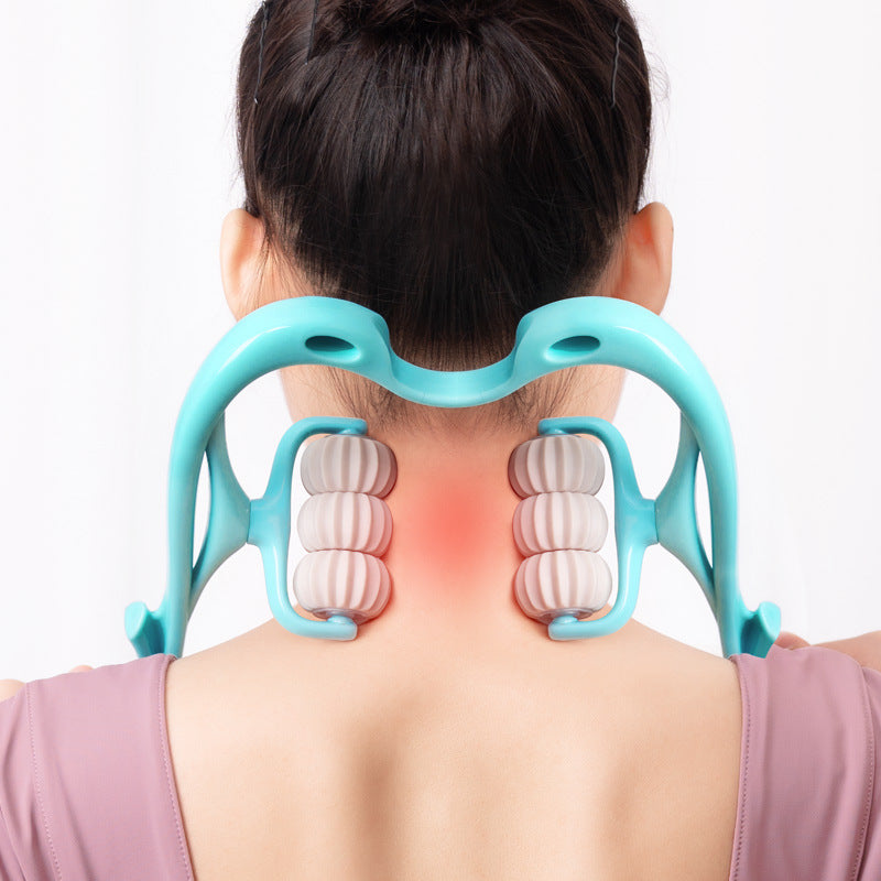 Manual six-roller neck and shoulder massager